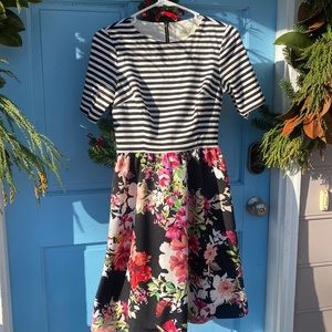 Eliza J. Striped Floral Dress with Pockets Size 2